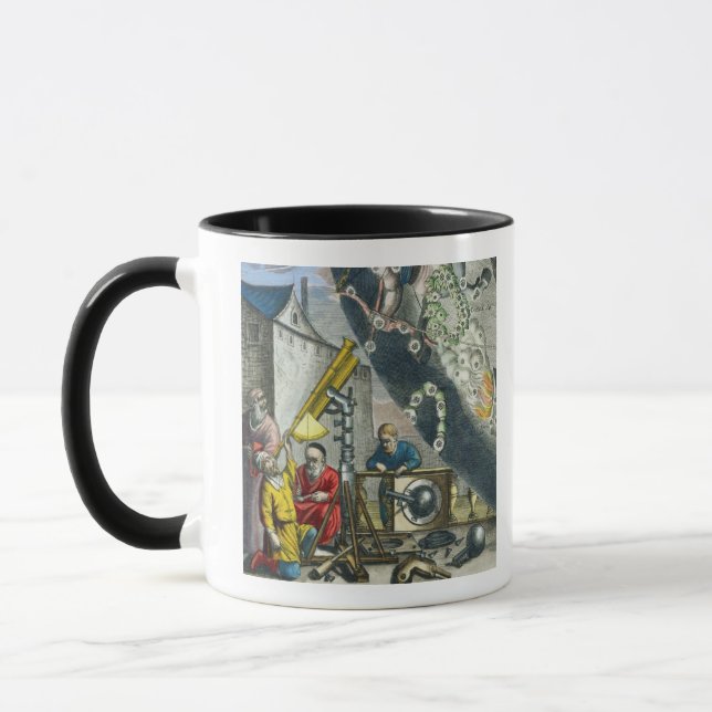 Astronomer som tittar till och med ett teleskop, mugg (Vänster)