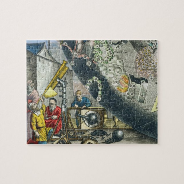 Astronomer som tittar till och med ett teleskop, pussel (Horisontell)