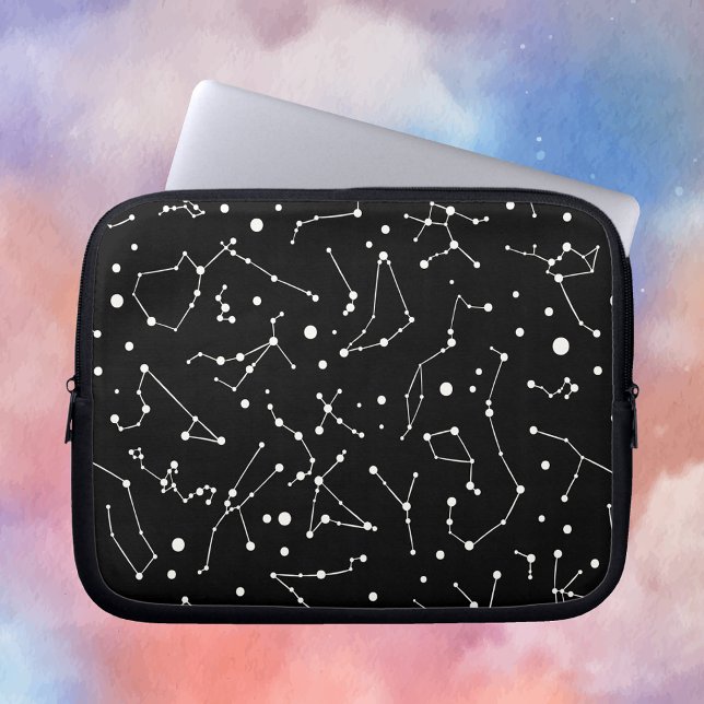 Astronomers Dream Constellation Mönster Laptop Sleeve (Astronomers Dream Constellation Pattern in Black and White Laptop Sleeve Front View)