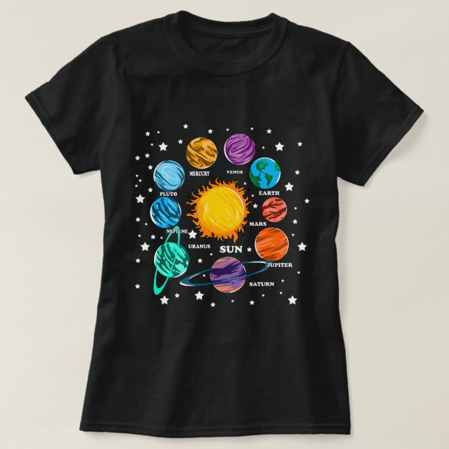 Astronomi Älskare Kids Solar System Planets Sol Un T Shirt (Design framsida)