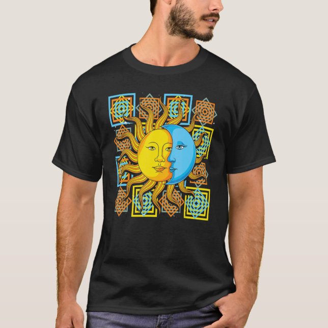 Astronomi Celestial Bodies Crescent Måne Sol Astro T Shirt (Framsida)