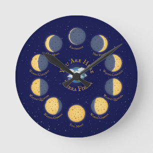 Astronomi för ostar Måne Whimsical Lunar Phases Di Rund Klocka