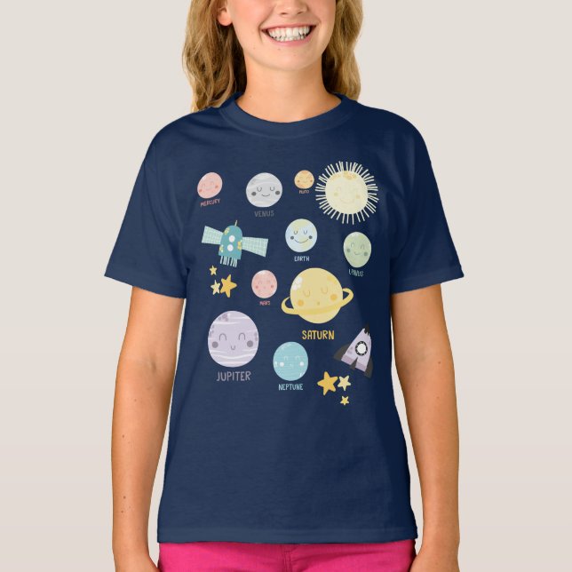 Astronomi för system för gulligt Kawaii planet T Shirt (Framsida)