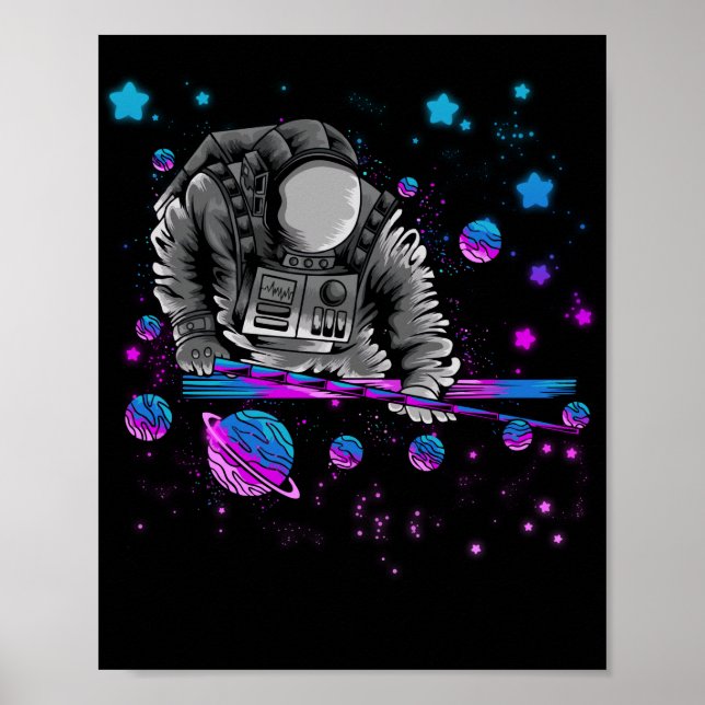 Astronomi Galaxy Billiard Player Astronaut Bassäng Poster (Framsidan)