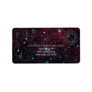 Astronomi Galaxy Sol Måne Stars Glitter Adress Adressetikett