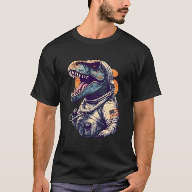 Astronomi Planets Space Astronaut T Rex Dinosaur T Shirt (Framsida)