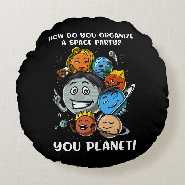 Astronomi Space Party Solar System Planets Joke Rund Kudde (Framsidan)