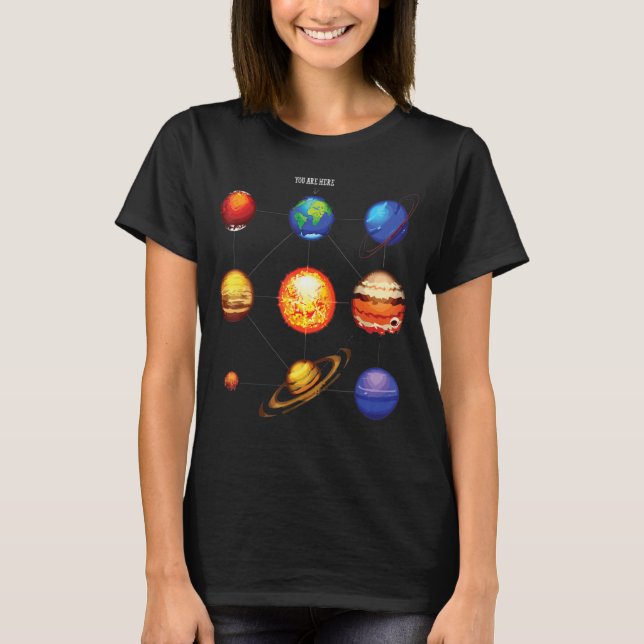 "Astronomi Space Science Galaxy Planets Solar Syst T Shirt (Framsida)