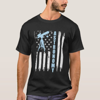 Astronomi USA Amerikansk Flagga Teleskop 4:e Juli T Shirt