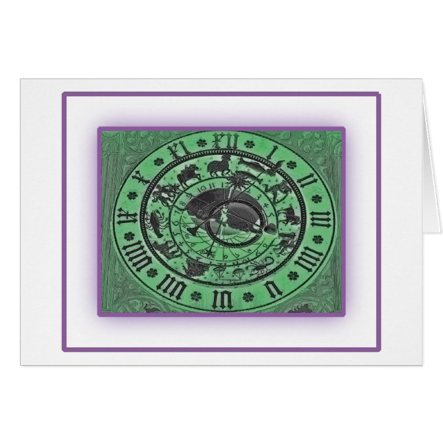 Astronomical Prague tar tid på - neon Hälsningskort (Framsidan Horizontal)