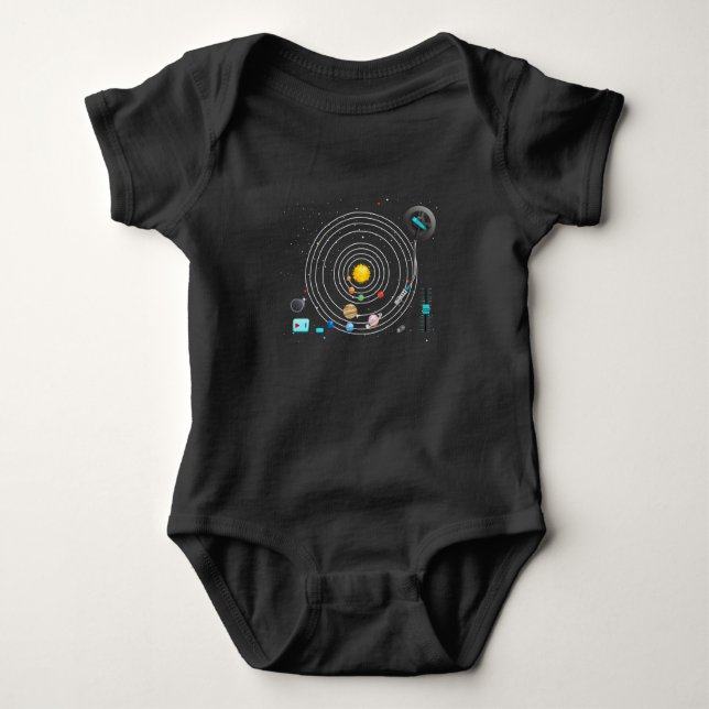 Astronomiplaneter Vinyls Turnable DJ Solar System T Shirt (Framsida)