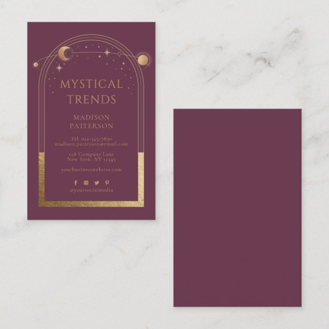 Astronomirymden Guld Sol Måne Visitkort (Fram/baksida)