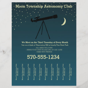 Astronomisk Klubb Telescope och Stars Tear Off Str Reklamblad