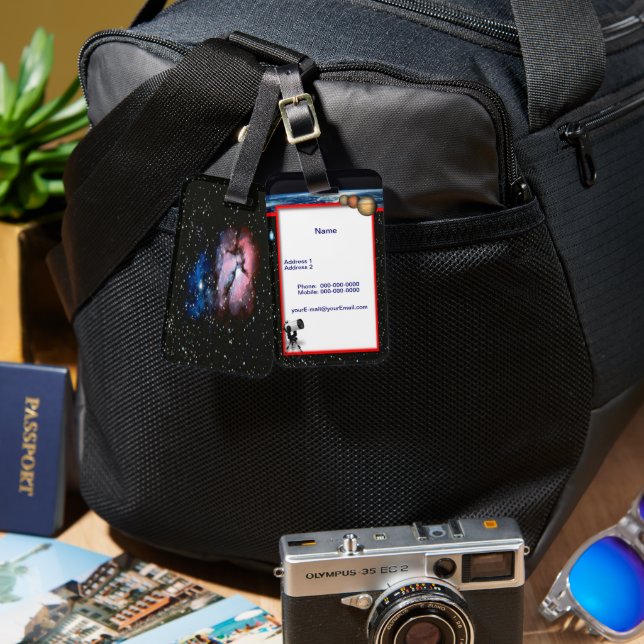 Astronomisk stopptagg bagagebricka (Fram & Baksida)