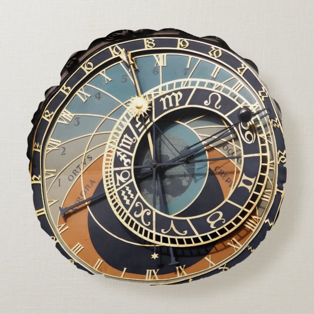 Astronomiska klockan i Prag Rund Kudde (Framsidan)