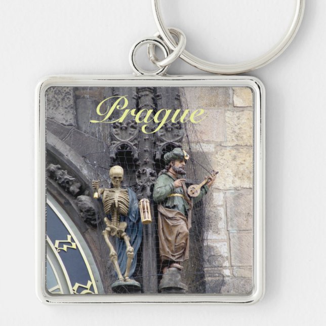 Astronomiskt klocka eller Prag Orloj Fyrkantig Silverfärgad Nyckelring (Framsidan)