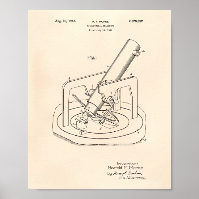Astronomiskt teleskop 1943 Patent Art Old Peper Poster (Framsidan)