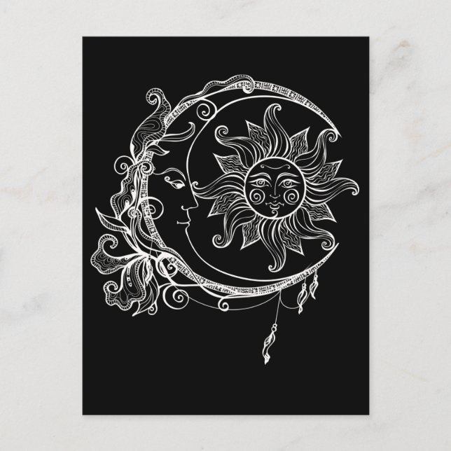 Astronomistjärnor i måne Andlig Crescent Sol Vykort (Framsida)