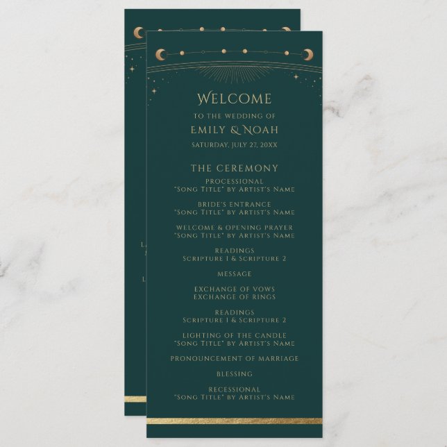 Astronomiutrymme i Grönt vid Guld Sol Måne Program (Fram/baksida)