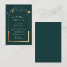Astronomiutrymme i Grönt vid Guld Sol Måne Visitkort