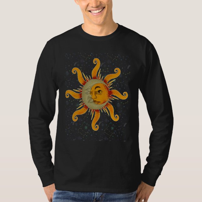 Astronomy Universe Sun Crescent Moon Boho Astrolog T Shirt (Framsida)