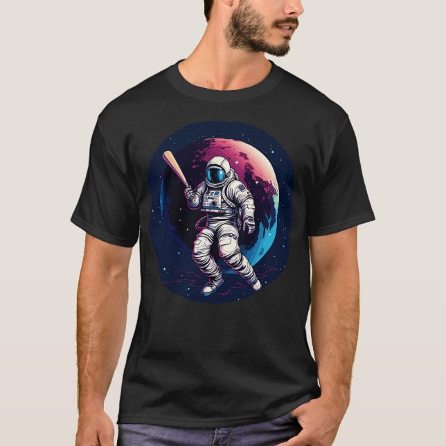 Astronot spelar baseboll t shirt (Framsida)