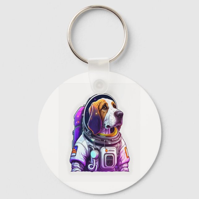 Astronout Hund Mascot Nyckelring (Framsida)