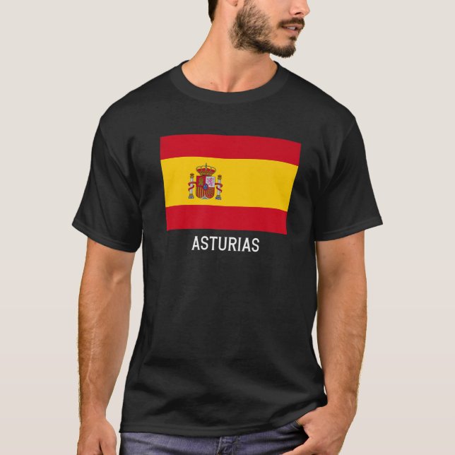 Asturias Spain Flagga Emblem Escudo Bandera Vapens T Shirt (Framsida)