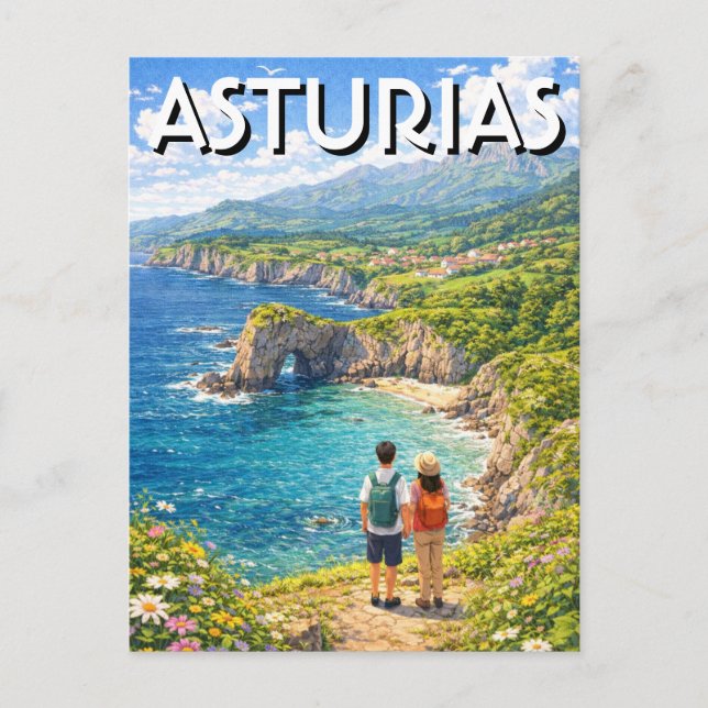 Asturias Spanien Resa Vykort (Framsida)