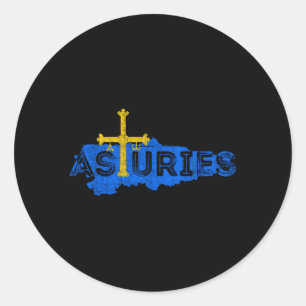 Asturien Karta och Flagga Asturien, Spanien Runt Klistermärke