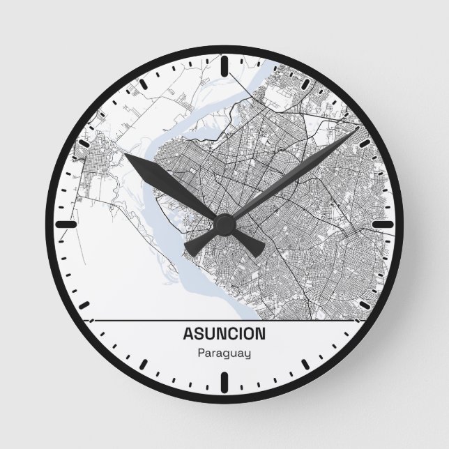 Asuncion Clock City Line Art Rund Klocka (Framsida)