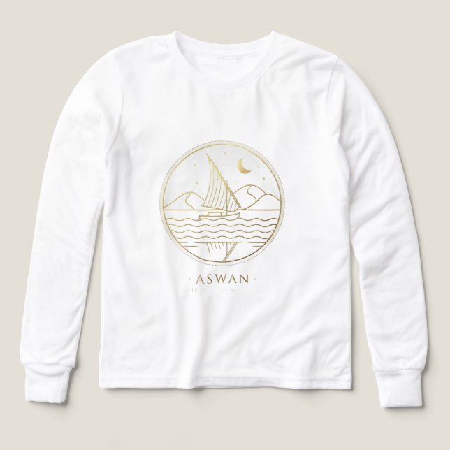 Aswan Sailboat Minimalist Långärmad Tröja – TotaAr (Design framsida)