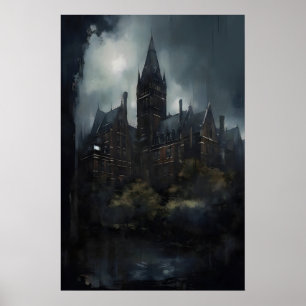 Asyl gotisk arkitektur väggkonst, dyster olja poster