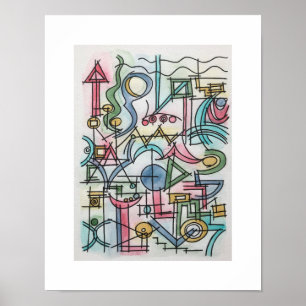 Asymmetri-Modern Bauhaus Geometrisk Akvarell Konst Poster