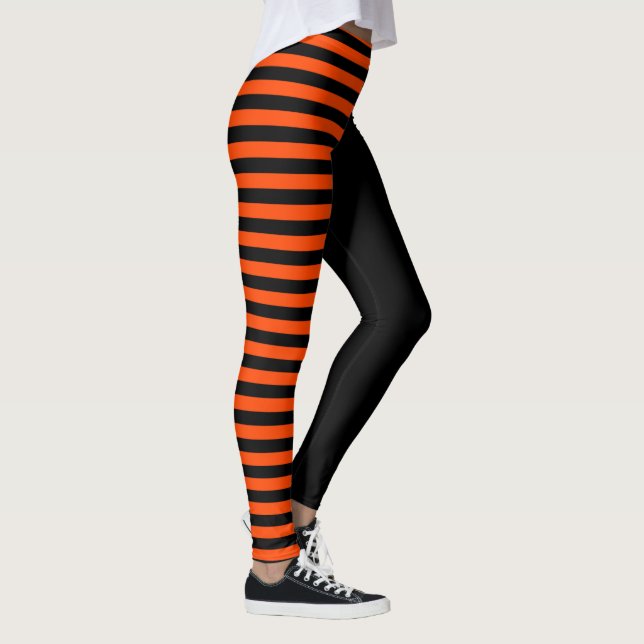 Asymmetrisk svart och Orange med stripe Leggings (Höger)