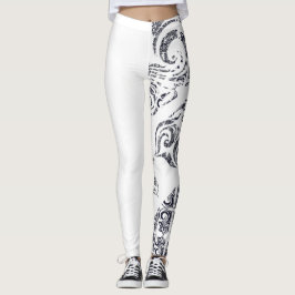 Asymmetrisk svart och vit Mönster och ditt namn Leggings