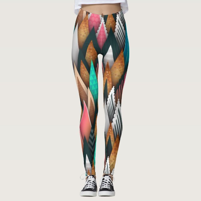 Asymmetriska färgglada träd leggings (Framsida)