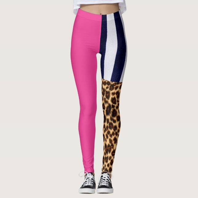 Asymmetriska Shock rosa, rand och Cheetah Leggings (Framsida)