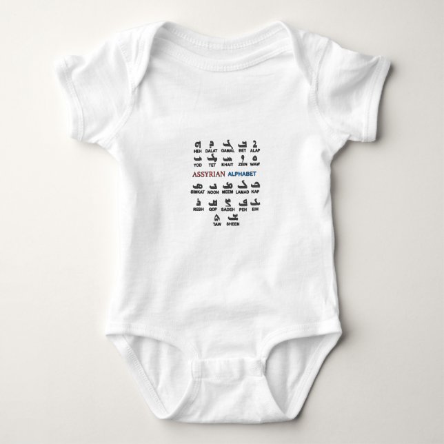 Asyriansk alfabet babyonesie t shirt (Framsida)