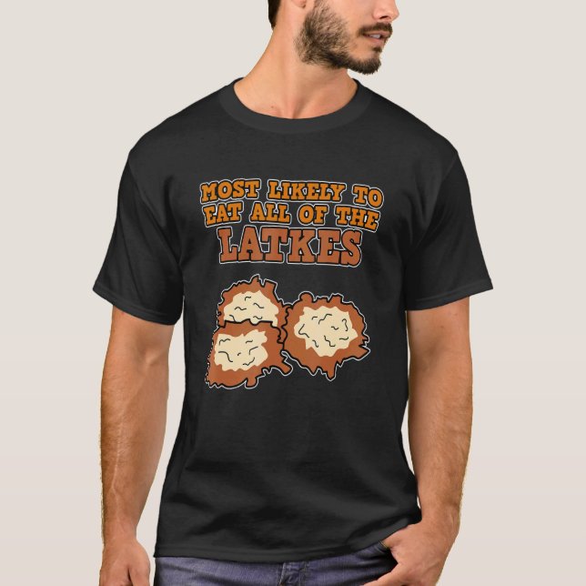 Ät alla latkes Juish Hanukkah Jew Familjeminnare G T Shirt (Framsida)