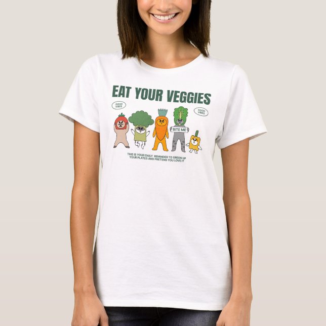 Ät dina grönsaker Rolig katt T Shirt (Framsida)