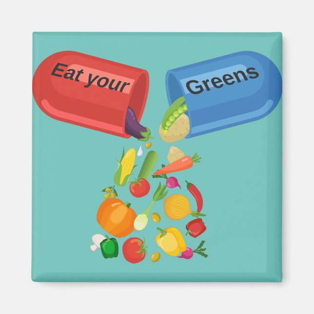 Ät dina Gröntar Veggie Pill Nutrition Healthy Food Magnet (Framsidan)