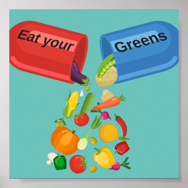 Ät dina Gröntar Veggie Pill Nutrition Healthy Food Poster (Framsidan)