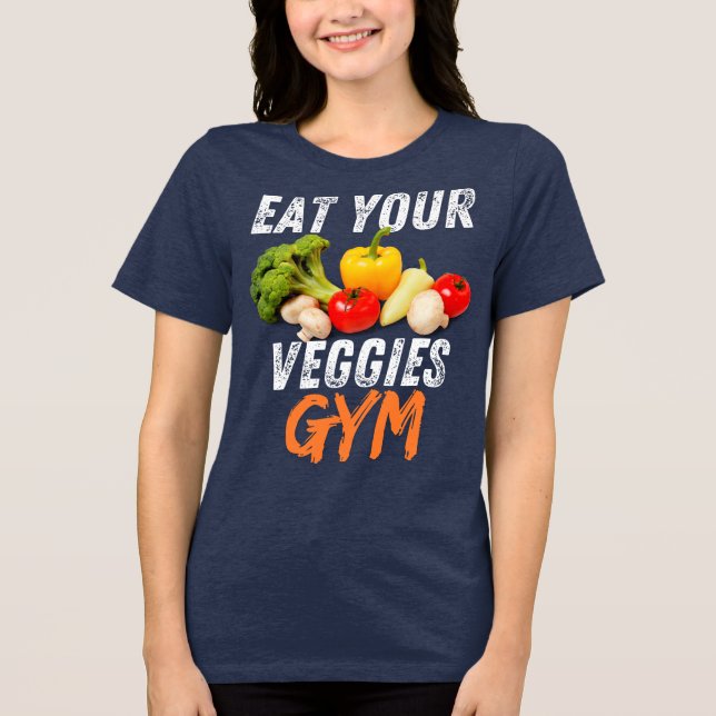 Ät dina Veggies Vegan-citat för nyrörlig motivatio T Shirt (Framsida)