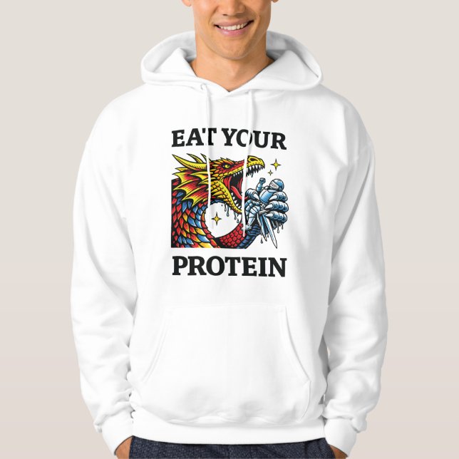 Ät Ditt Protein – Episk Drake Ätande Riddare Hoodie (Framsida)