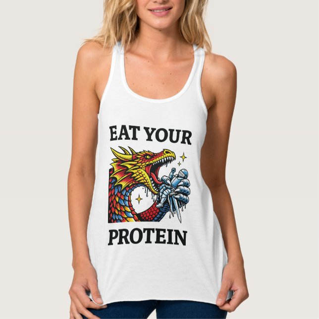 Ät Ditt Protein – Episk Drake Ätande Riddare Linne Med Racerback (Framsida)