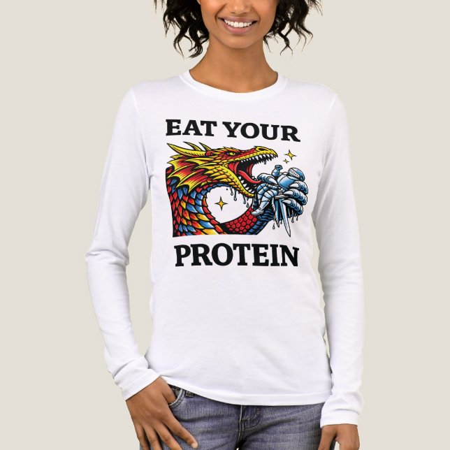 Ät Ditt Protein – Episk Drake Ätande Riddare T Shirt (Framsida)