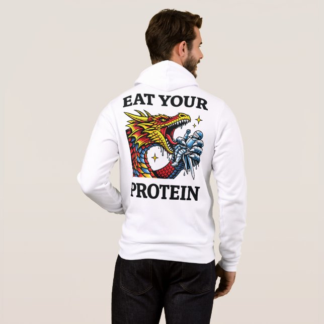 Ät Ditt Protein – Episk Drake Ätande Riddare T Shirt (Hel baksida)
