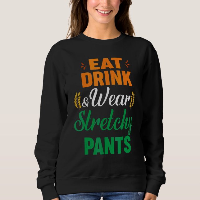 Ät Drick Bär Töjbara Byxor Höst Höst Tacksgiving T Shirt (Framsida)