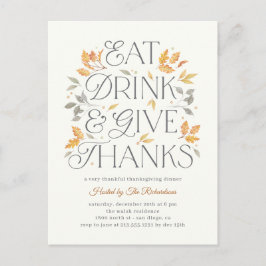 Ät Drick Ge Tack Thanksgiving Middagsparty Vykort